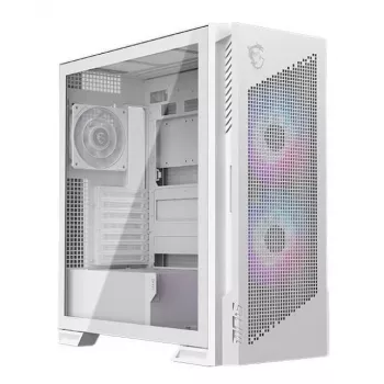 Korpusas MSI MPG VELOX 300R AIRFLOW PZ Midi Tower Baltas — ATX/EATX/MicroATX/Mini-ITX, 1×3.5 colio, 4×2.5 colio, 2×USB 3.2 Gen1, šoninis langas