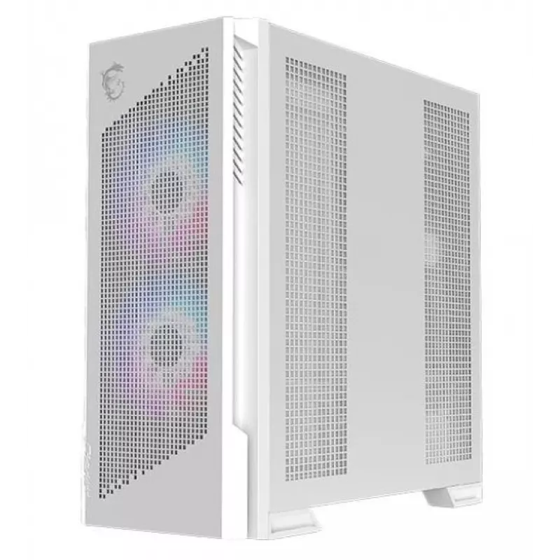 Korpusas MSI MPG VELOX 300R AIRFLOW PZ Midi Tower Baltas — ATX/EATX/MicroATX/Mini-ITX, 1×3.5 colio, 4×2.5 colio, 2×USB 3.2 Gen1, šoninis langas