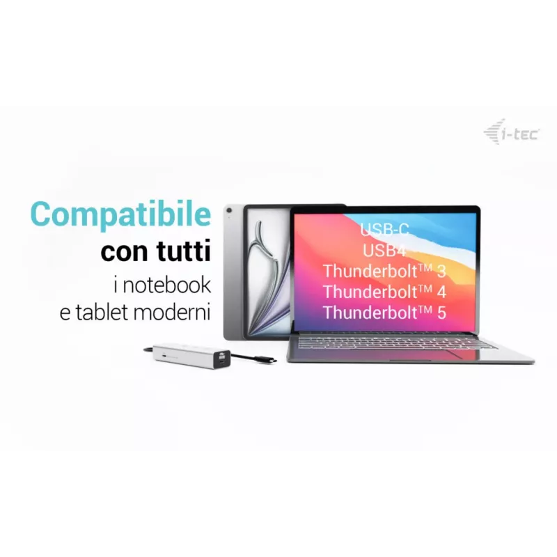 i-tec Metal USB-C įkrovimo stotelė 5 prievadai su USB-C vaizdo 8K + Power Delivery 85W