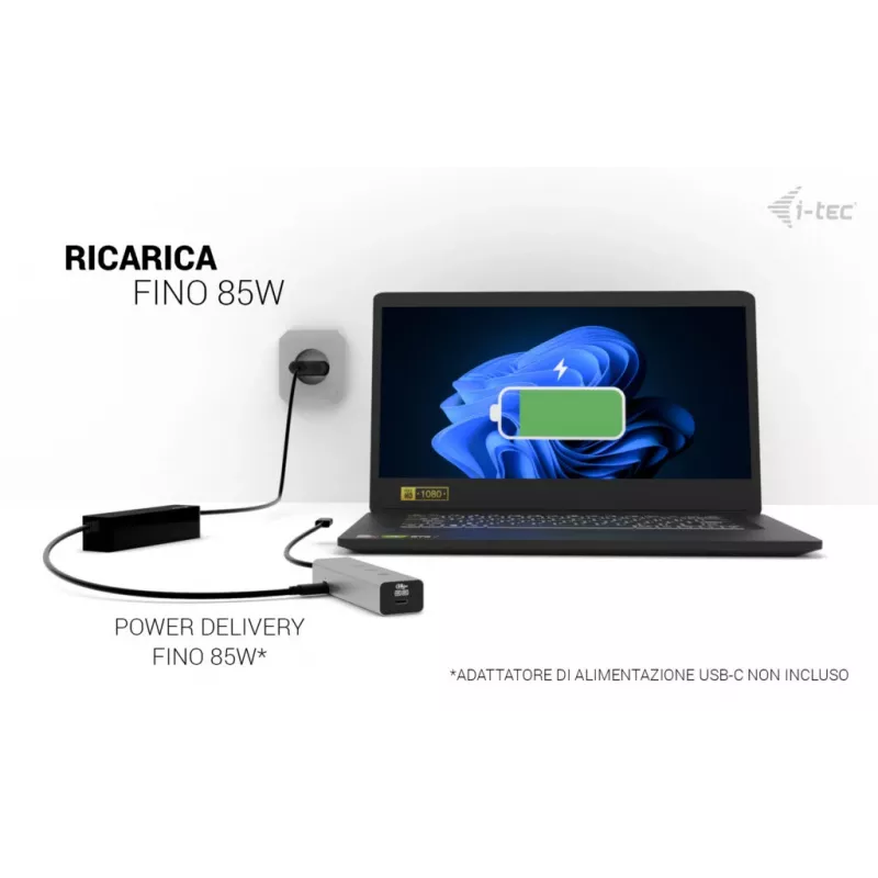 i-tec Metal USB-C įkrovimo stotelė 5 prievadai su USB-C vaizdo 8K + Power Delivery 85W