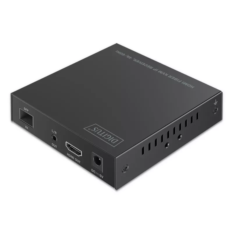 DIGITUS DS-55348 HDMI šviesolaidinio KVM IP ilgintuvo komplektas, 4K/60 Hz, 40 km/300 m, IP 1G, juodas