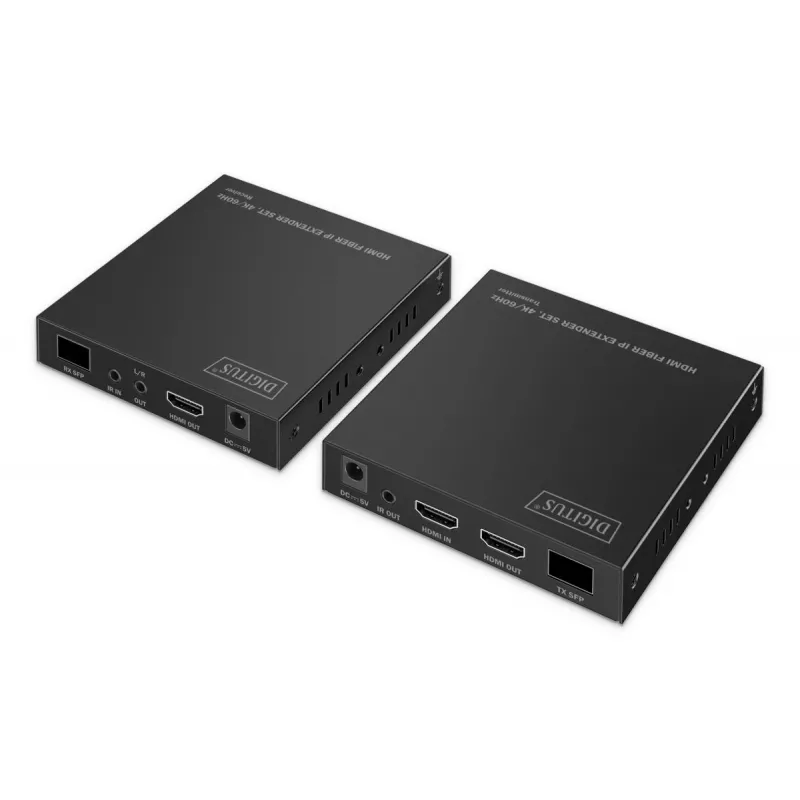 DIGITUS HDMI šviesolaidinis plėstuvų rinkinys - 4K/60Hz, 40 km / 300 m, juodas