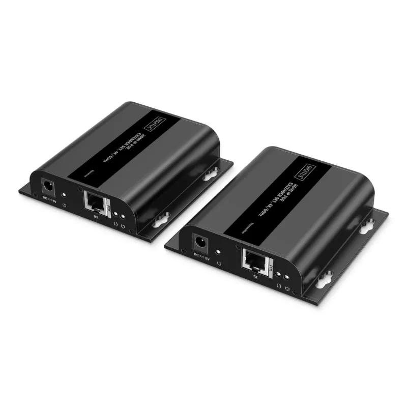 DIGITUS HDMI IP Extender rinkinys – 4K/60Hz 120/200 m, PoE, Vienas prie Daugelio, CAT, Juodas