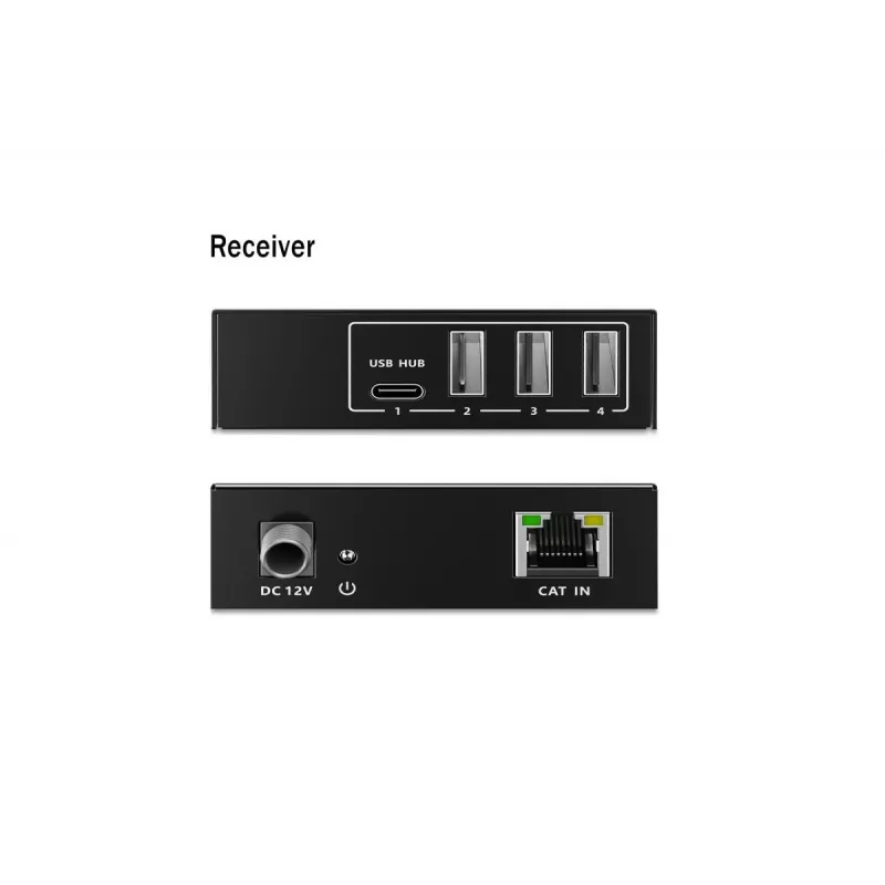 DIGITUS DA-73121 USB 3.2 Gen1 CAT ilgintuvas – 5 Gbps, 4 prievadai (3× USB-A, 1× USB-C), 100 m, DC maitinimas