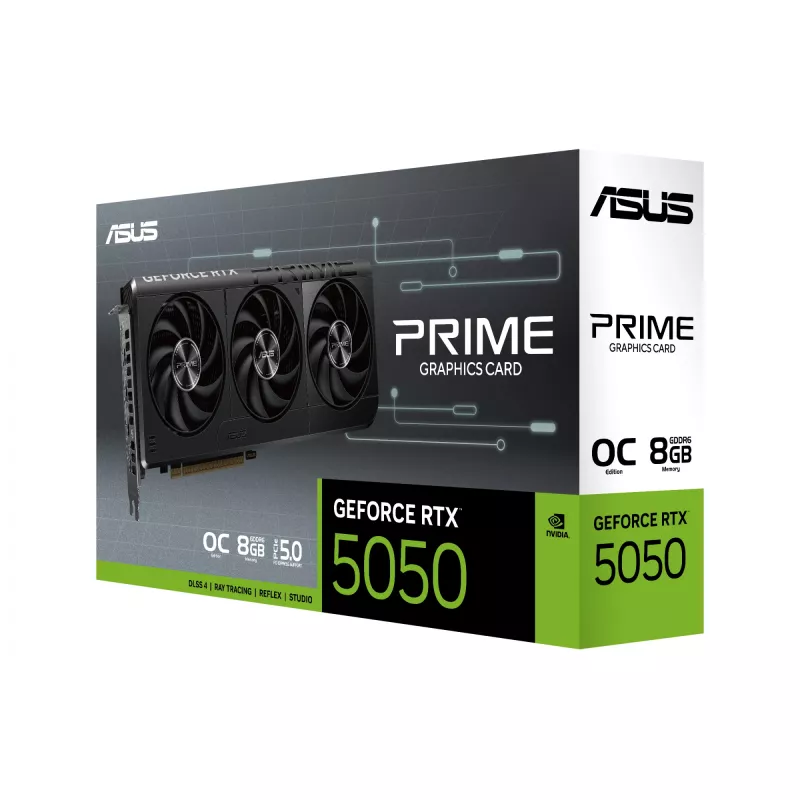 Vaizdo plokštė ASUS GeForce RTX 5050 8 GB GDDR6, PCIe 5.0, 2560 CUDA branduoliai, 128 bit, 3xDP 1xHDMI, 550W maitinimas, 268,3×120×50 mm