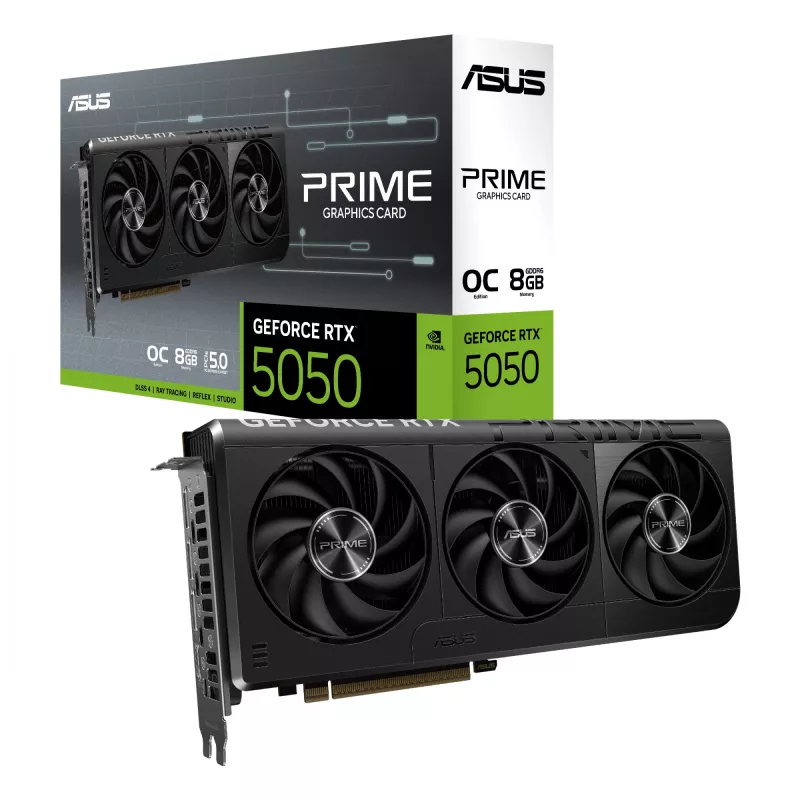 Vaizdo plokštė ASUS GeForce RTX 5050 8 GB GDDR6, PCIe 5.0, 2560 CUDA branduoliai, 128 bit, 3xDP 1xHDMI, 550W maitinimas, 268,3×120×50 mm