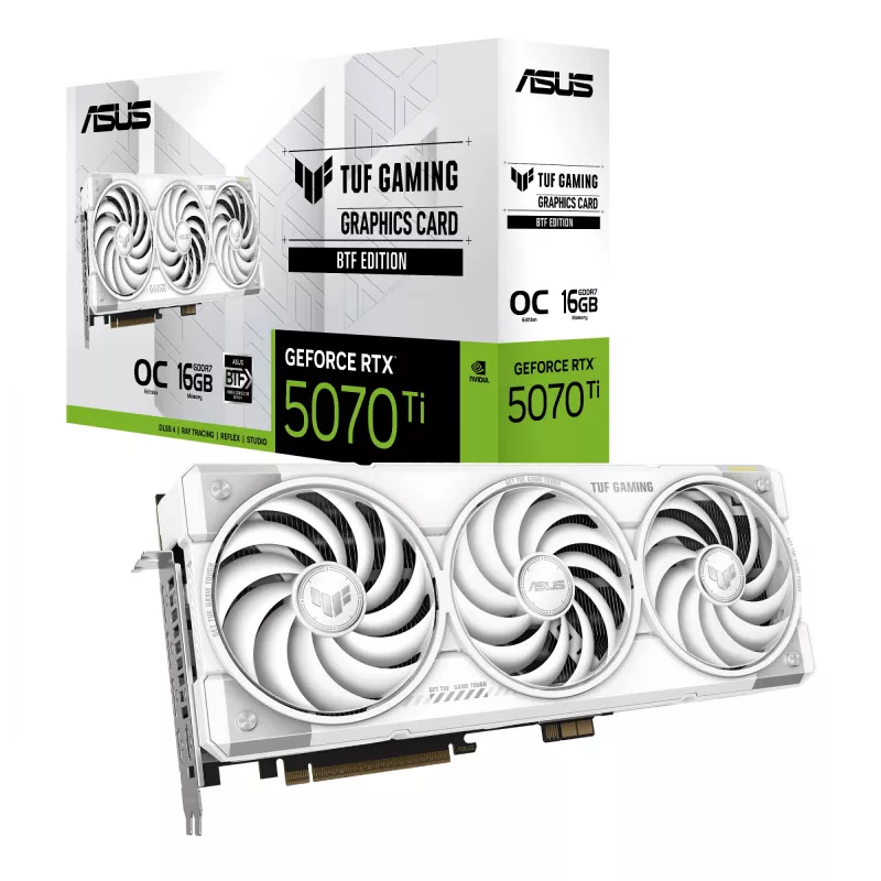 Vaizdo plokštė ASUS TUF NVIDIA GeForce RTX 5070 Ti 16 GB GDDR7 256 bit PCIe 5.0 3 ventiliatoriai balta