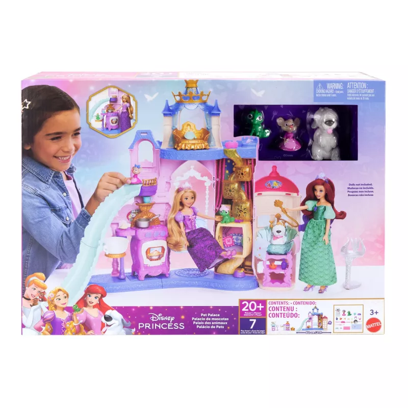 Disney Princess Gyvūnų rūmų žaidimų rinkinys su 7 žaidimo zonomis, 3 gyvūnų draugais ir 20+ baldų bei aksesuarų
