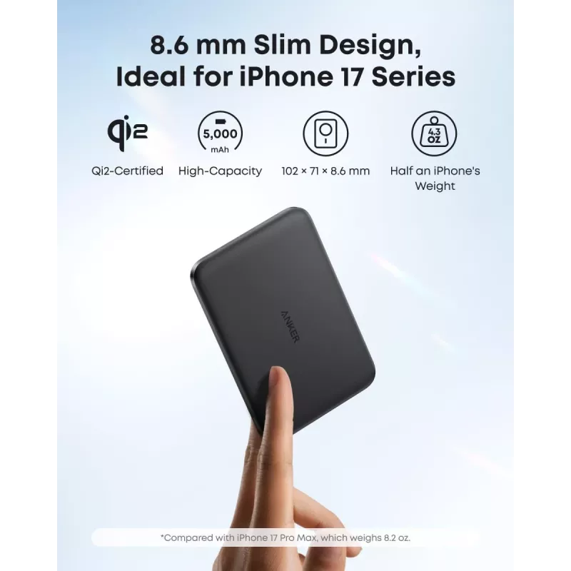 ANKER Nano MagGo A1665H11 belaidis magnetinis power bank 5000 mAh 15 W juodas