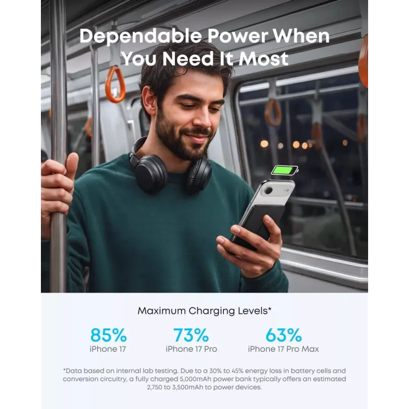 ANKER Nano MagGo A1665H11 belaidis magnetinis power bank 5000 mAh 15 W juodas