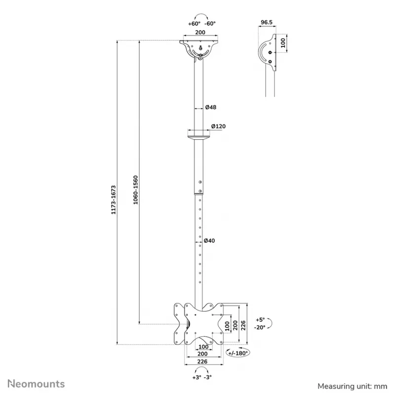 Neomounts CL35-340BL22 lubų laikiklis dviem televizoriams 23-42 col. iki 45 kg