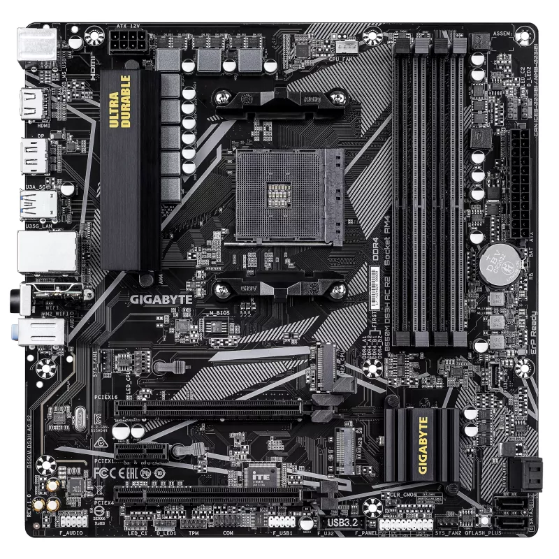 GIGABYTE B550M DS3H AC R2 pagrindinė plokštė – AMD Ryzen 5000, 5+3 VRM, 4733MHz DDR4, PCIe 4.0 M.2, Wi-Fi 5