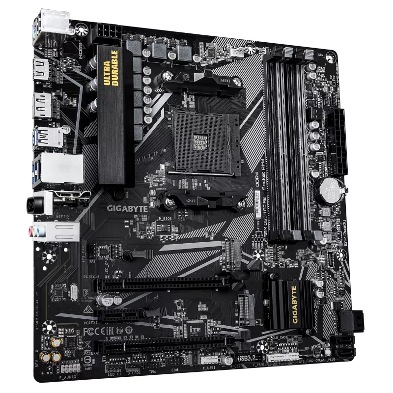 GIGABYTE B550M DS3H AC R2 pagrindinė plokštė – AMD Ryzen 5000, 5+3 VRM, 4733MHz DDR4, PCIe 4.0 M.2, Wi-Fi 5