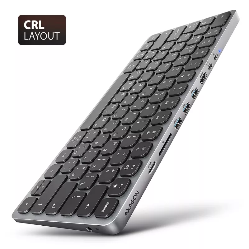 AXAGON HMC-KB-CRL USB 5Gbps stotelė su klaviatūra, HDMI 4K/60Hz, 3x USB-A, SD/mSD, garsas, PD100, rusiškas išdėstymas