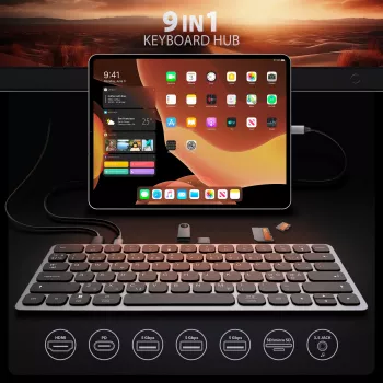 Axagon HMC-KB-NRD, USB 5Gbps centrinė stotelė su klaviatūra, HDMI 4K/60Hz, 3x USB-A, SD/mSD, garsas, PD100, Nordijos išdėstymas