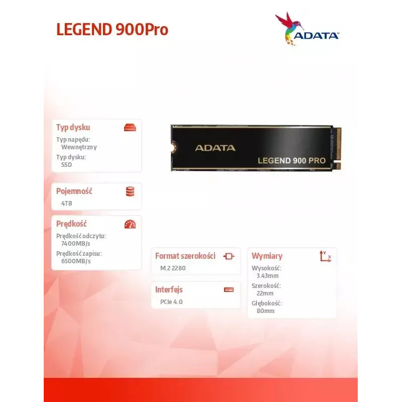 SSD diskas ADATA 4TB M.2 PCIe 4x4 LEGEND 900 Pro