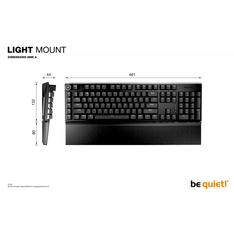 Mechaninė žaidimų klaviatūra be quiet! Light Mount Silent Tactile USB QWERTY JAV anglų, RGB, pilno dydžio, USB Type-A į Type-C laidas