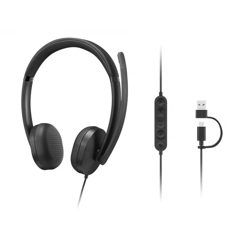 Lenovo VoIP Headset 5000 laidinis ausinių komplektas biurui ir skambučių centrams, USB-C, juoda