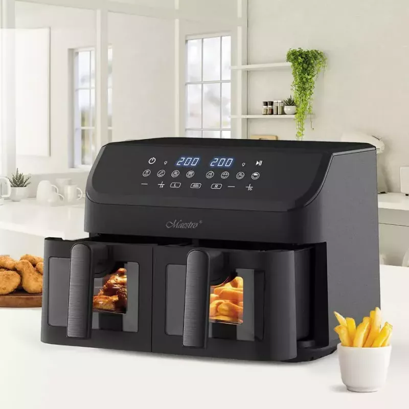 Karšto oro gruzdintuvė Maestro MR-758, dviejų krepšių 2×4,5 L, 1400–1800 W, 80–200 °C, 8 programų, 30 min laikmatis