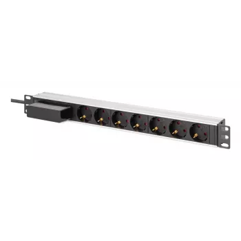 DIGITUS PDU - 1U aliuminio stovo lizdų juosta 7x saugos lizdai 16A 4000W 250VAC 50/60Hz 1x grandinės pertraukiklis