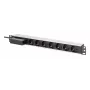 DIGITUS PDU - 1U aliuminio stovo lizdų juosta 7x saugos lizdai 16A 4000W 250VAC 50/60Hz 1x grandinės pertraukiklis