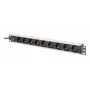 DIGITUS PDU - 1U aliumininis stovo maitinimo skirstytuvas 8x CEE 7/7 lizdai 1x lizdas 10A kištukas 250VAC 50/60Hz IEC C14 kištukas su saugikliu