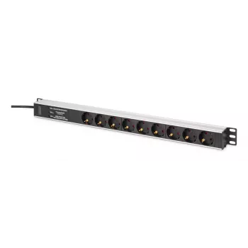 DIGITUS DN-95438 PDU – 1U maitinimo skirstytuvas su filtru ir apsauga nuo viršįtampių, 9x kištukinis lizdas, 2 m laidas, 16 A, 3600 W