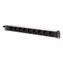 DIGITUS DN-95440 PDU – 1U aliumininis stelažinis maitinimo skirstytuvas su 8x apsaugotais lizdais ir 1x išėjimu, 16A, 230VAC, IEC C20 kištukas