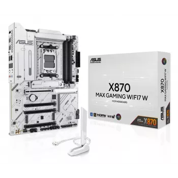 Motininė plokštė ASUS X870 MAX GAMING WIFI7 W ATX — AMD X870, Socket AM5, DDR5, 4 DIMM, Wi‑Fi 7, 2.5Gb LAN