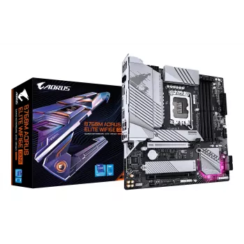 GIGABYTE pagrindinė plokštė B760M AORUS ELITE WIFI6E GEN5 — Micro ATX, LGA1700, DDR5 iki 5600 MHz, 12+1+1 VRM, 2x PCIe 4.0 M.2, Wi‑Fi 6E, 2,5 GbE
