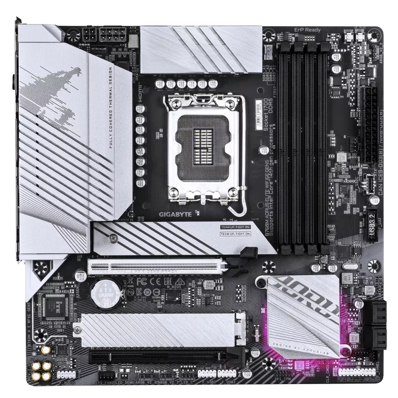 GIGABYTE pagrindinė plokštė B760M AORUS ELITE WIFI6E GEN5 — Micro ATX, LGA1700, DDR5 iki 5600 MHz, 12+1+1 VRM, 2x PCIe 4.0 M.2, Wi‑Fi 6E, 2,5 GbE