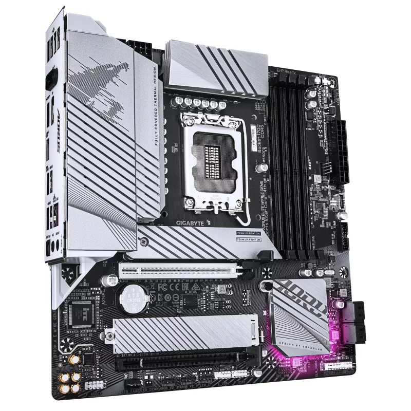 GIGABYTE pagrindinė plokštė B760M AORUS ELITE WIFI6E GEN5 — Micro ATX, LGA1700, DDR5 iki 5600 MHz, 12+1+1 VRM, 2x PCIe 4.0 M.2, Wi‑Fi 6E, 2,5 GbE