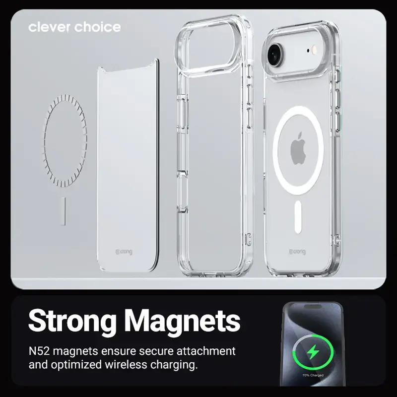 Crong Clear MAG Cover Case su MagSafe iPhone 17 permatomas CRGCLRMIP1763TRS