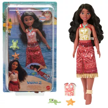 Disney Vaiana 2 lėlė „Swimming Tautai Vaiana“ su 2 aksesuarais ir spalvą keičiančiu liemenėliu