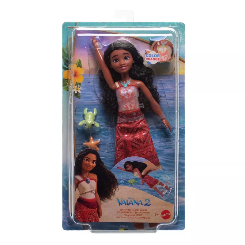 Disney Vaiana 2 lėlė „Swimming Tautai Vaiana“ su 2 aksesuarais ir spalvą keičiančiu liemenėliu
