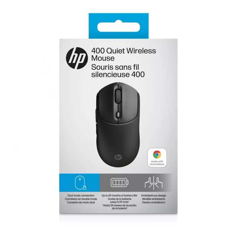 HP 400 Quiet Black belaidė pelė, ambidekstrinė, RF belaidis + Bluetooth, 6000 DPI, juoda