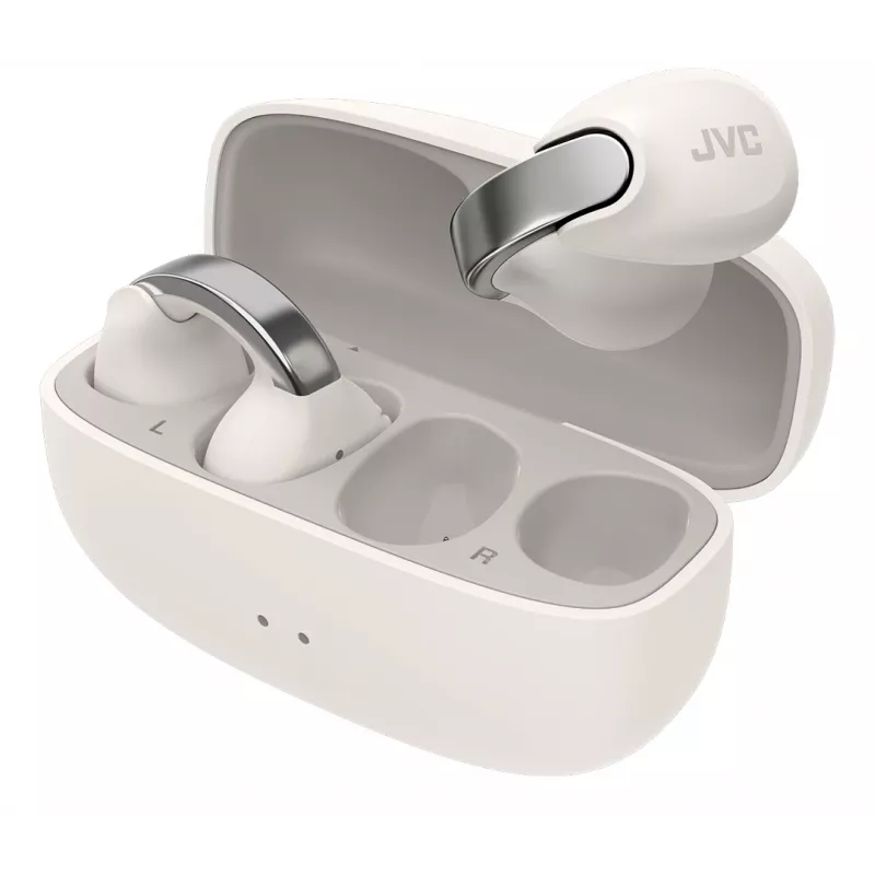 Ausinės JVC HA-NP1T belaidės TWS uždedamos ant ausies, pokalbiams/muzikai, USB Type-C, Bluetooth, sidabrinės, baltos
