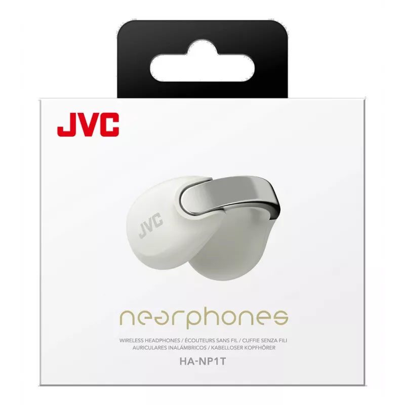 Ausinės JVC HA-NP1T belaidės TWS uždedamos ant ausies, pokalbiams/muzikai, USB Type-C, Bluetooth, sidabrinės, baltos