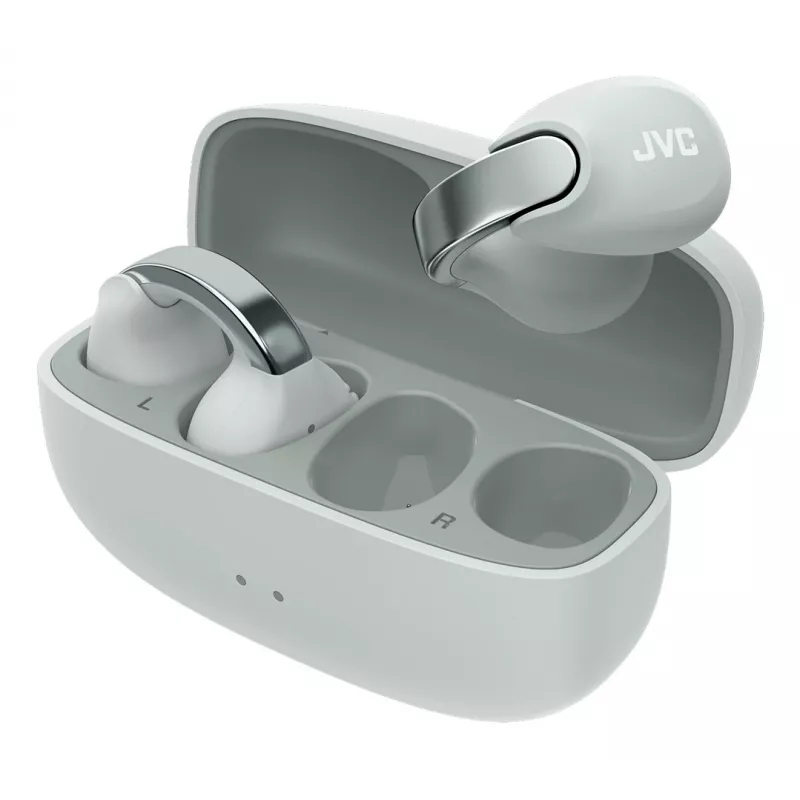 JVC HA-NP1T belaidės ausinės TWS užsegamos ant ausies, skambučiams/muzikai, USB Type-C, Bluetooth, pilka/sidabrinė