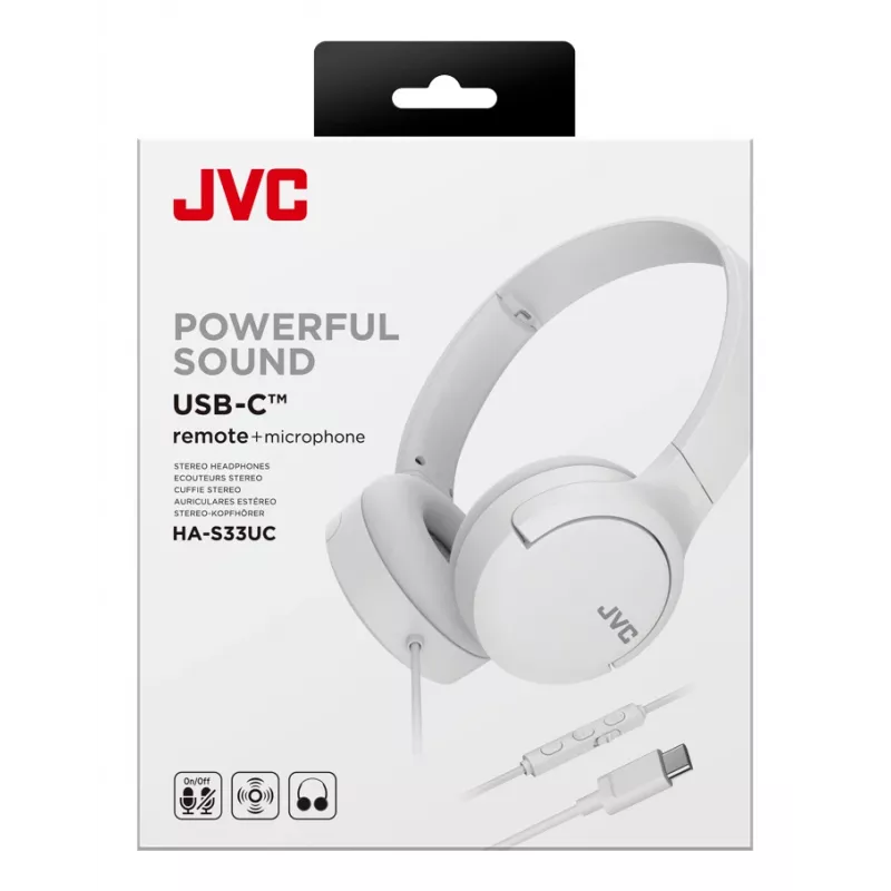 JVC HA-S33UC ausinės su mikrofonu, laidinės, USB-C, baltos