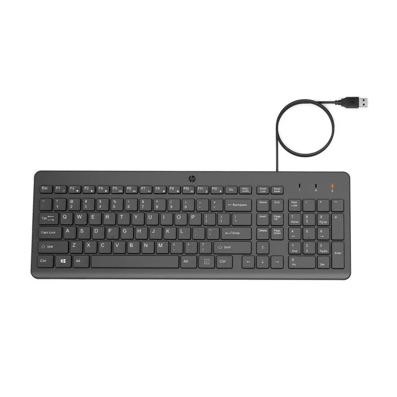 HP 150 Wired klaviatūra, pilno dydžio (100%), laidinė, USB, membraninė, QWERTY, juoda