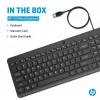 HP 150 Wired klaviatūra, pilno dydžio (100%), laidinė, USB, membraninė, QWERTY, juoda
