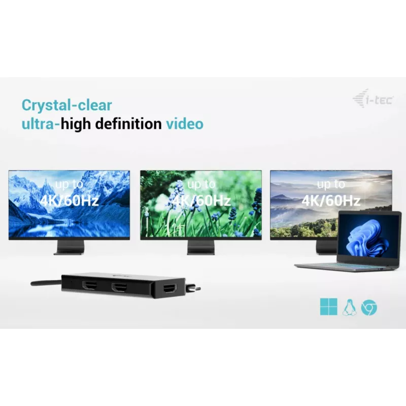 i-tec USB-C Triple 4K HDMI vaizdo adapteris, Power Delivery 100W