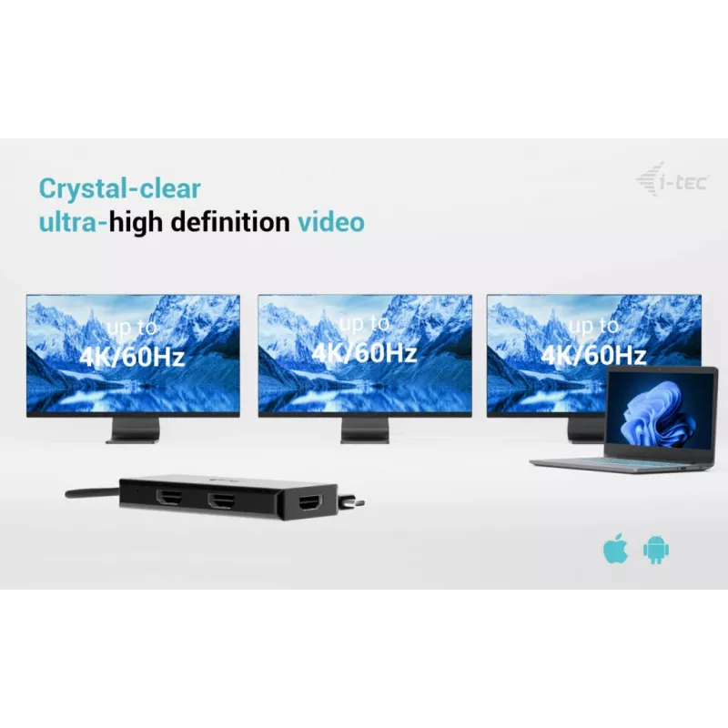 i-tec USB-C Triple 4K HDMI vaizdo adapteris, Power Delivery 100W