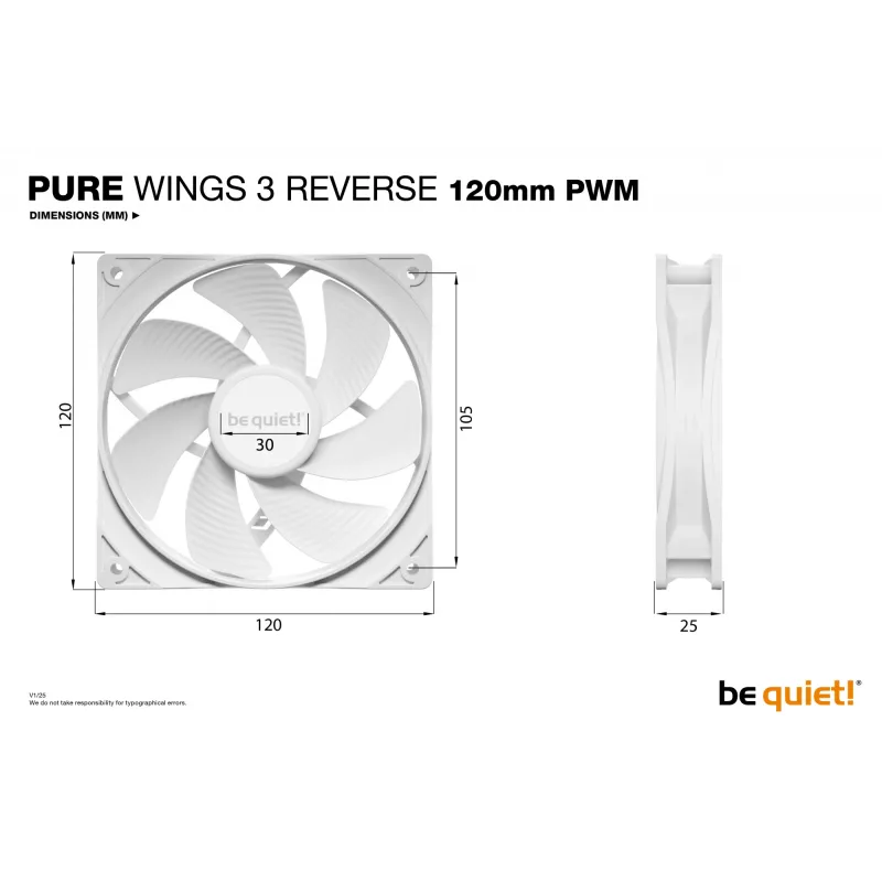 be quiet! Pure Wings 3 120mm PWM Reverse White Triple-Pack Kompiuterio korpuso ventiliatorius 12 cm 3 vnt.