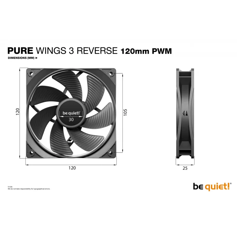 be quiet! Pure Wings 3 120mm PWM Reverse Triple-Pack – 3 vnt. juodo kompiuterio korpuso ventiliatoriaus rinkinys