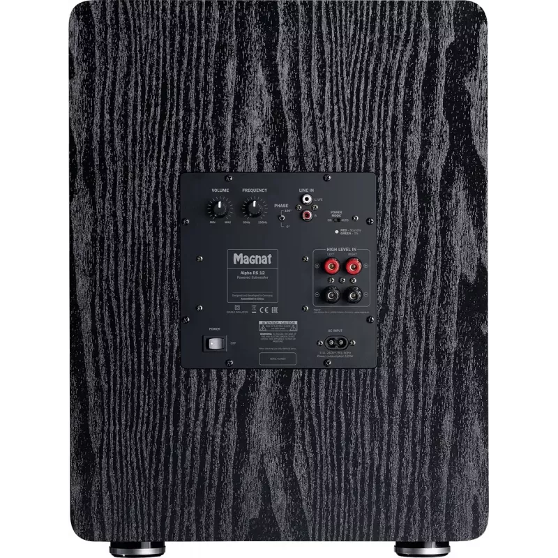 Aktyvus žemųjų dažnių garsiakalbis Magnat Alpha RS12 — 12 colių garsiakalbis, 120 W RMS, 20–200 Hz, D klasė, juodas