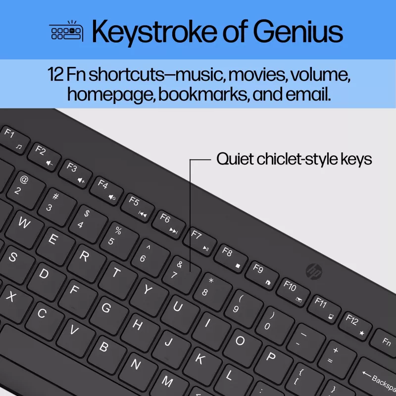 HP 330 belaidė klaviatūra ir pelė, pilno dydžio (100 %), RF belaidė, QWERTY, juoda, su pele