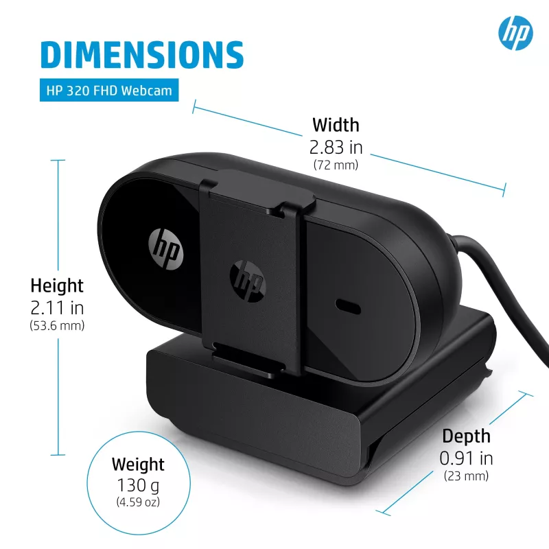 HP 320 FHD Webcam – internetinė kamera, 1920 x 1080 pikselių, Full HD, 30 kadrų/s, USB, juoda