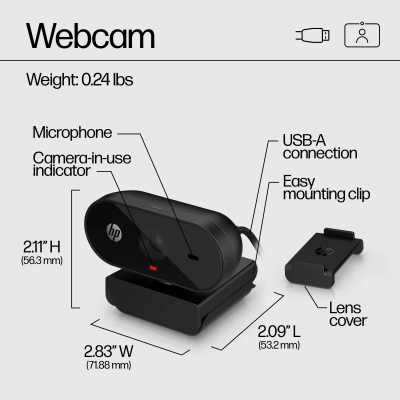 HP 320 FHD Webcam – internetinė kamera, 1920 x 1080 pikselių, Full HD, 30 kadrų/s, USB, juoda